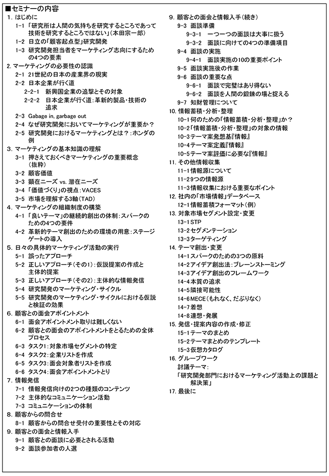 「研究開発部門に求められるマーケティングの知識と活動＜実践編＞」セミナー、開催場所：京都、開催日：2016年7月4日（月）