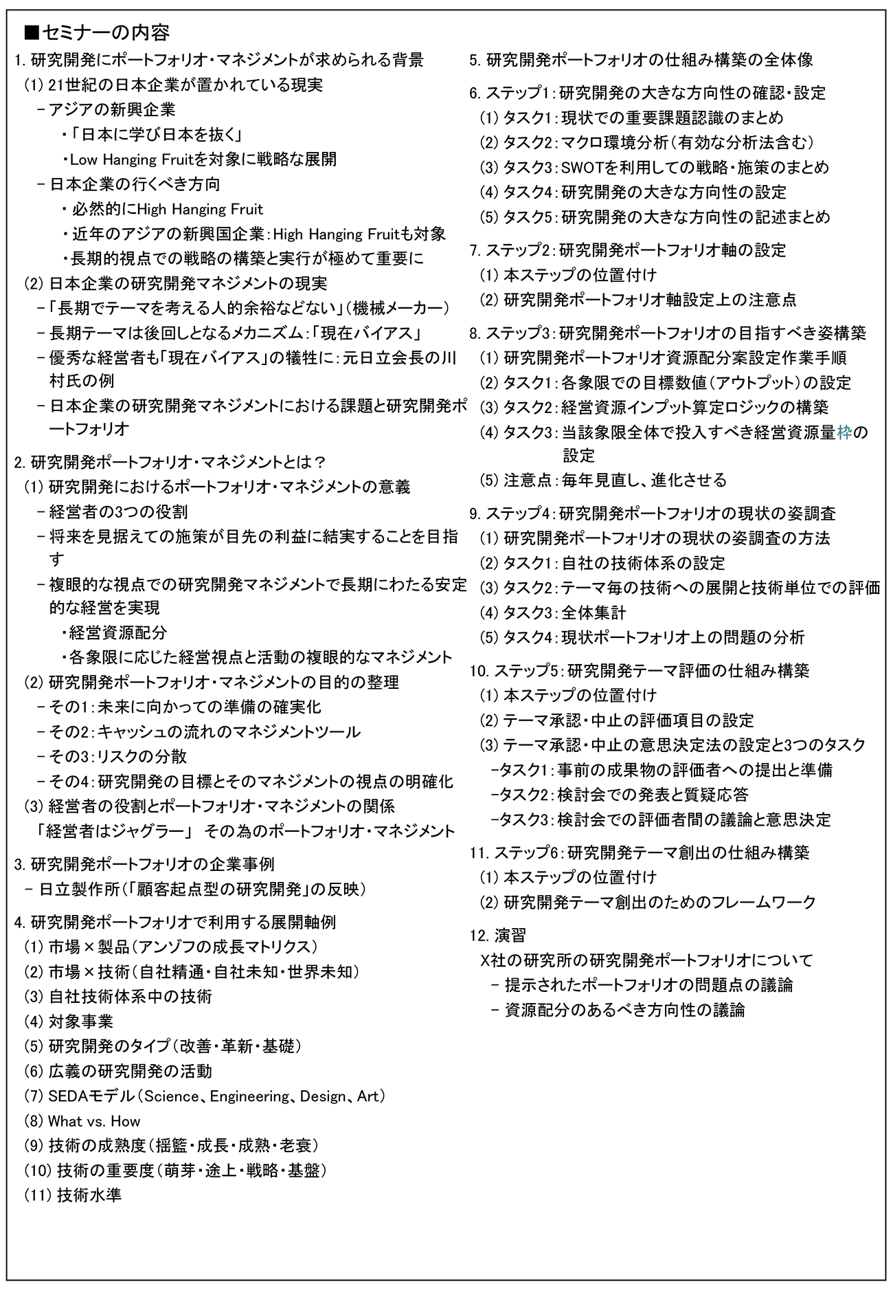 自社の未来に備える研究開発ポートフォリオのマネジメントの全体像と具体的展開法、開催日： 2024年11月12日（火） 【オンラインLive配信】