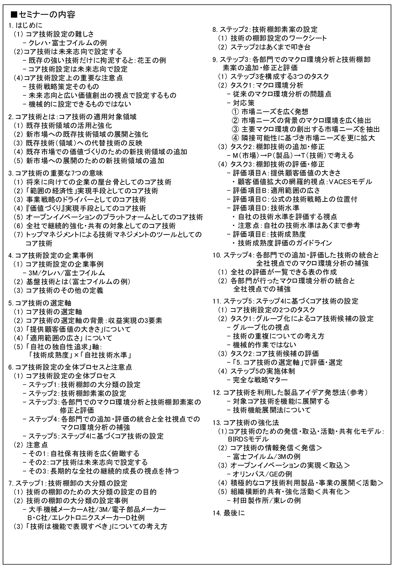 自社の長期的・持続的成長のための自社保有技術の棚卸と未来志向でのコア技術の設定、開催日： 2025年1月28日（火） 【オンラインLive配信】